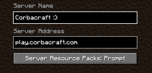 image of corbacraft ip being added in minecraft